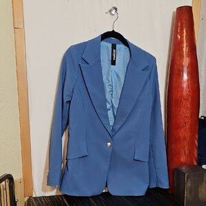 Elegant Women's Blue Blazer with Gold Button